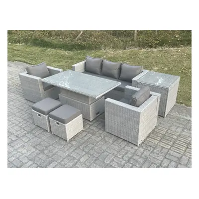 Fimous Rattan Garden Funiture Adjustable Rising Lifting Table Sofa Dining Set