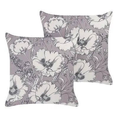 Set of Decorative Cushions Floral Pattern x cm Grey and Off-White SOPHORA