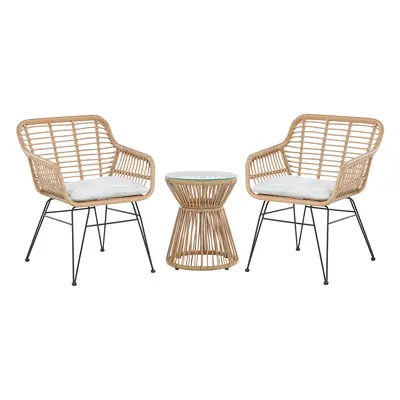 Bistro Set with Cushions TRESTINA PE Rattan Light Brown