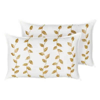 Set of Cushions NERIUM Cotton x cm Plant Pattern Embroidery White