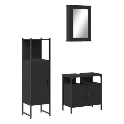 vidaXL Bathroom Furniture Set Piece Mirror Cabinet Black Engineered Wood