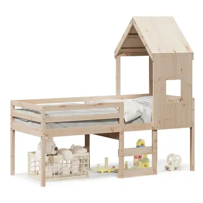 (natural, x cm) vidaXL High Sleeper Bed with Roof Loft Bed White 90x190 cm Solid Wood Pine