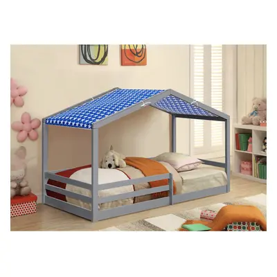 (With Lucy Mattress, With Blue Tent ) 3ft Grey Wooden House Bed With Tent And Mattress Options