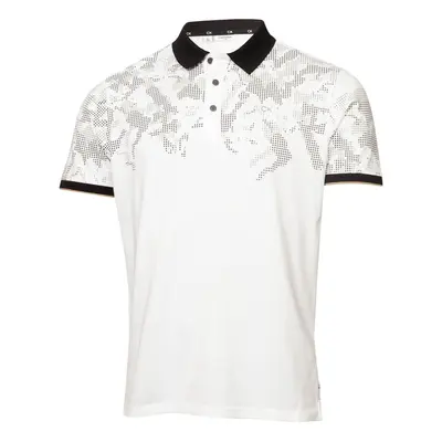 (S, White/Black) Calvin Klein Mens Nashua Printed Sustainable Quick Dry Golf Polo Shirt