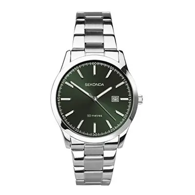 Sekonda Men's Classic Stainless Steel Bracelet Watch with Green Dial