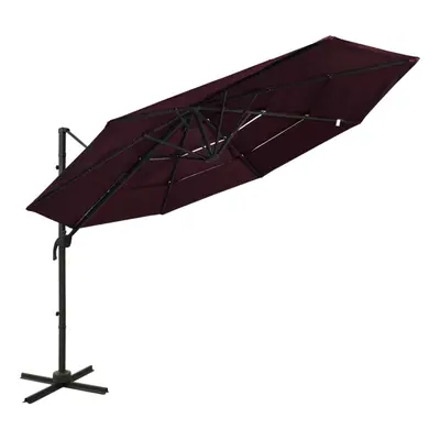 vidaXL 4-Tier Parasol with Aluminium Pole Bordeaux Red 3x3 m Outdoor Umbrella