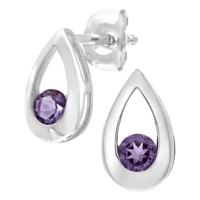 Jewelco London 9ct White Gold Round 20pts Amethyst Teardrop Drop Earrings - PE0AXL1804WAM