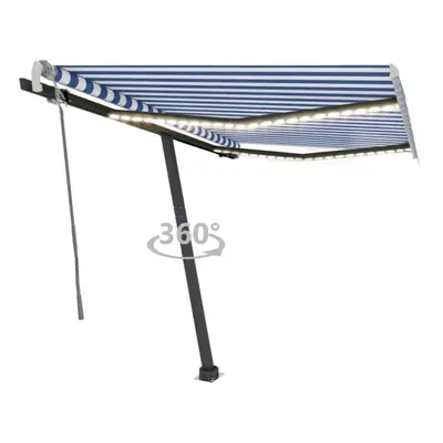 vidaXL Manual Retractable Awning with LED 350x250 cm Blue and White Balcony