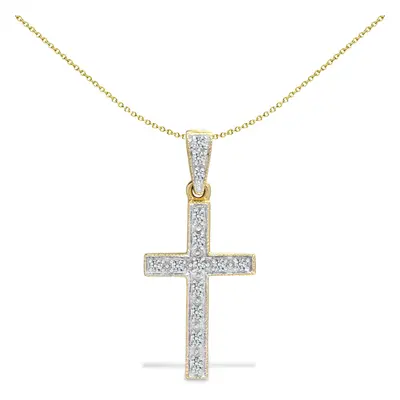 Jewelco London Ladies Solid 9ct Yellow Gold Pave Set Round H I1 0.12ct Diamond Flat Cross Pendan