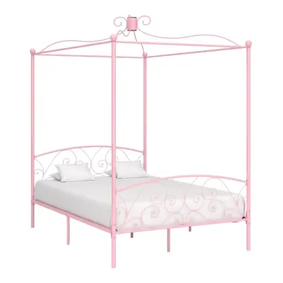 vidaXL Canopy Bed Frame Pink Metal 120x200cm Bedroom Double Beds Furniture