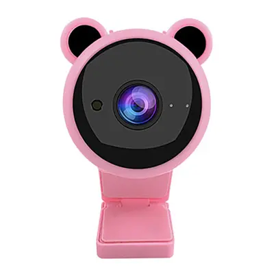 (Pink) 1080P HD Cute Panda Webcam 30FPS Built-in Microphone Plug and Play Web Camera for PC Lapt