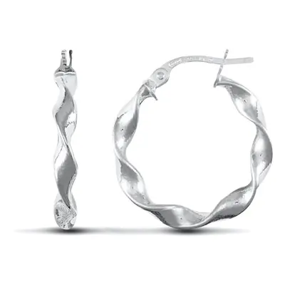 Jewelco London Ladies 9ct White Gold Candy Twist 3mm Hoop Earrings 20mm - JER578B