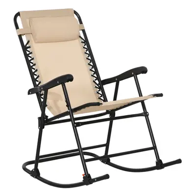 Outsunny Folding Rocking Chair Outdoor Portable Zero Gravity Chair Beige