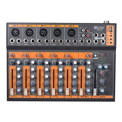 Portable 7-Channel Mic Line Audio Mixer Mixing Console 3-band EQ USB Interface 48V Phantom Power