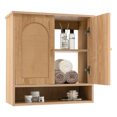 Medicine Cabinet w/ Rattan Doors 3-Tier Wall Mounted Cabinet