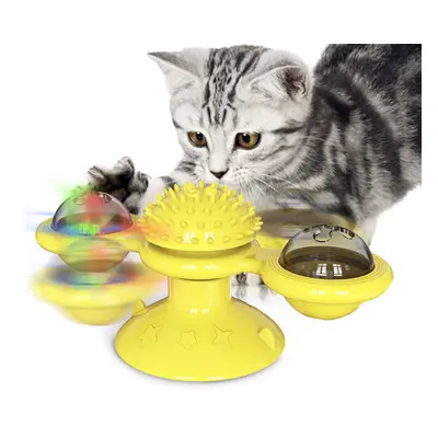 (Yellow) Cat Exercise Turntable Teasing Pet Toy Scratching Tickle Hair Brush