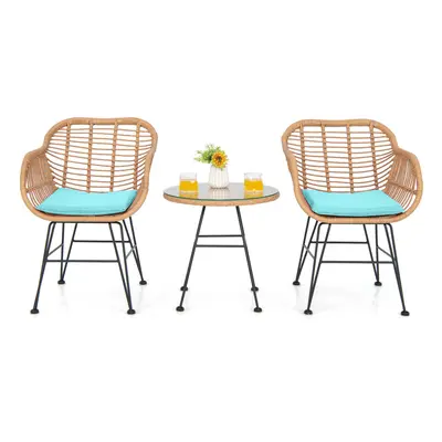 3 Pieces Patio Bistro Set Outdoor PE Rattan Armchairs Conversation Set