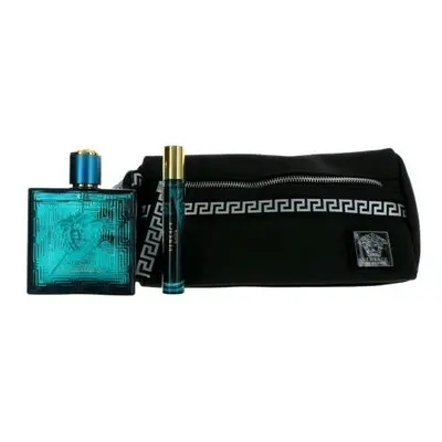 Versace Eros Pcs Set For Men: 3.4 Eau De Parfum + 0.33 Eau De Parfum + Pouch