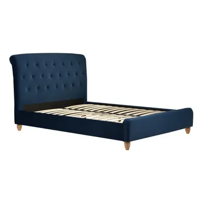 Blue Small Double Bed Frame Brompton Upholstered Headboard 120cm 4FT Wood Fabric