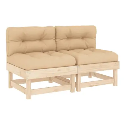 (natural pine, 2x middle) vidaXL Middle Sofas Patio Wooden Sectional Sofa with Cushionss Solid W