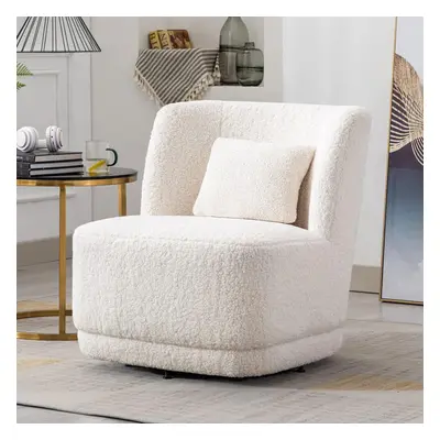 White Teddy Fur Upholstered Swivel Barrel Chair with Pillow