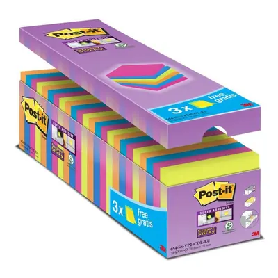 Post-It Super-Sticky 76x76mm Assorted 654-SS-VP24COL-EU PK24