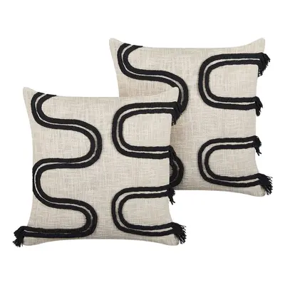 Set of Cotton Cushions x cm Beige and Black FUCHSIA