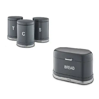 Tower Stylish Kitchen Belle Bread Breadbin & Set Of Canisters, Graphite Grey