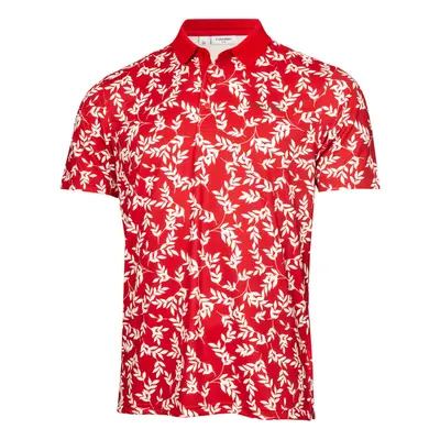 (XL, Red-White) Calvin Klein Mens Leaf Print Moisture Wicking Easy Care Golf Polo Shirt