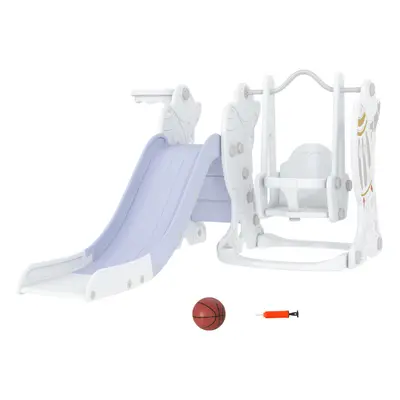 AIYAPLAY Space-Themed Slide and Swing Set for Kids, Swing Slide Basketball Hoop