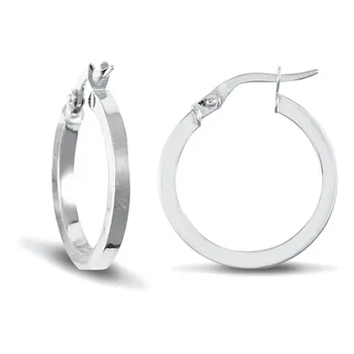 Jewelco London Ladies 9ct White Gold Square Tube 2mm Hoop Earrings 19mm - JER674B