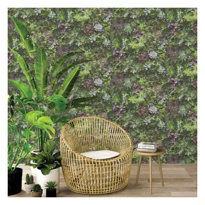 Evergreen Wallpaper Green and Purple Interior Living Room Decor Wall Sticker