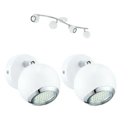 Quad Ceiling Spot Light & 2x Matching Wall Lights Matt White Adjustable Shade