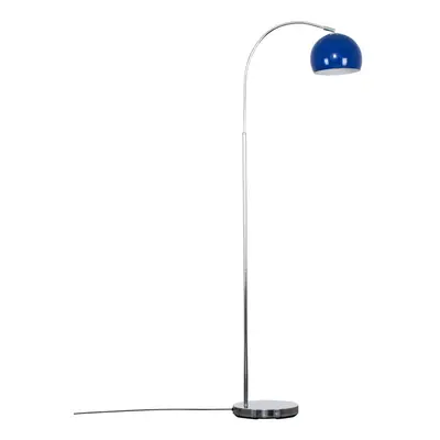 Modern Designer Style Polished Chrome Curved Stem Floor Lamp with a Gloss Navy Blue Arco Style M