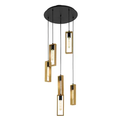 Hanging Ceiling Pendant Light Black & Wood Bulb Multi Lamp Hallway Feature