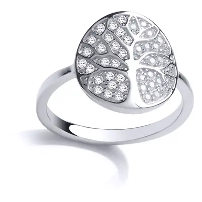 (Q) Jewelco London Ladies Rhodium Plated Sterling Silver Cubic Zirconia Firefly Tree of Life Sig