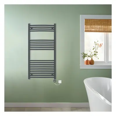 (Anthracite, 1200x600mm) NRG Prefilled Thermostatic Electric Curved Heated Towel Rail Radiator