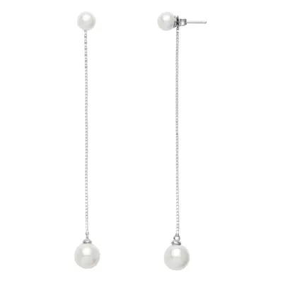 Jewelco London Ladies Sterling Silver Simulated Pearl Long Chain Drop Earrings 6-8mm 85mm - GVE6