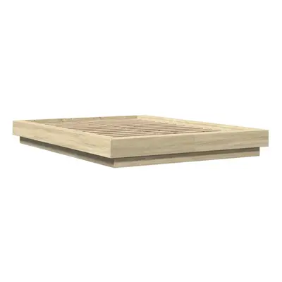 (sonoma oak, x cm) vidaXL Bed Frame and LED Lights Bed Base Mattress Foundation Engineered Wood