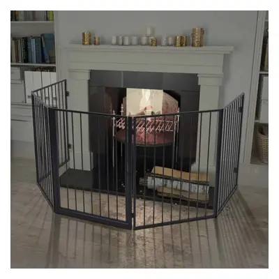 vidaXL Pet Fireplace Fence Steel Black Grill Safety Hearth Gate Guard Screen