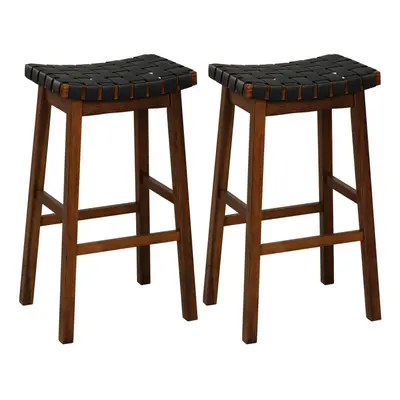 Set of Woven Saddle Stools Faux PU Leather Counter Height Stools 78cm Barstool