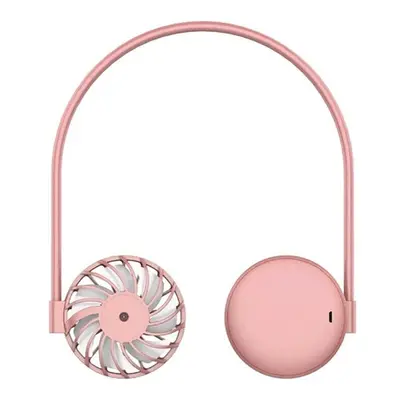 (Pink) USB Portable Hanging Neck Fan Rotatio Three Speed Adjustable Large Battery Capacity Silen