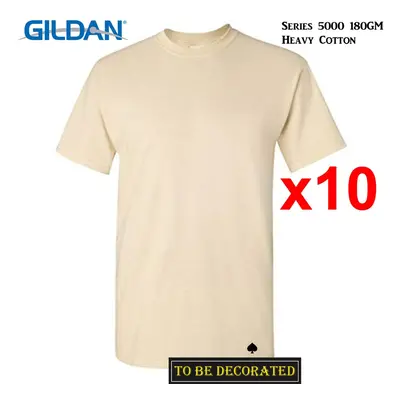 (M) Packs Gildan T-SHIRT Basic Tee - 5XL Small Big Men Heavy Cotton (Sand)