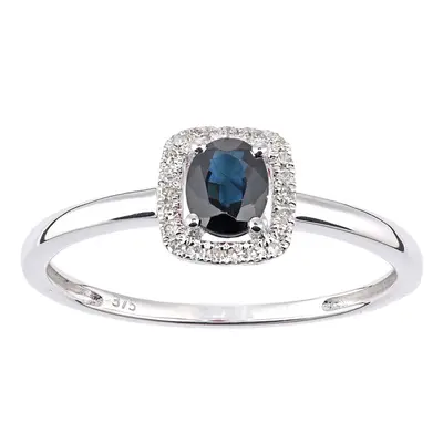 (J) Jewelco London 9ct White Gold Oval Sapphire and Diamond Cluster Ring