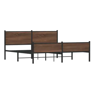 vidaXL Metal Bed Frame with Headboard and Footboard Bed Brown Oak 183x213 cm