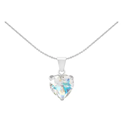 Jewelco London Sterling Silver Aurora Borealis Cubic Zirconia Solitaire Love Heart Charm Pendant