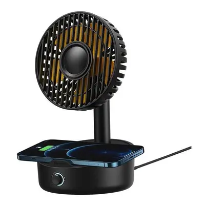 (Black) Desktop Oscillating Fan Portable Fan Cooler Support 10W Wireless Charger Low Noise with 