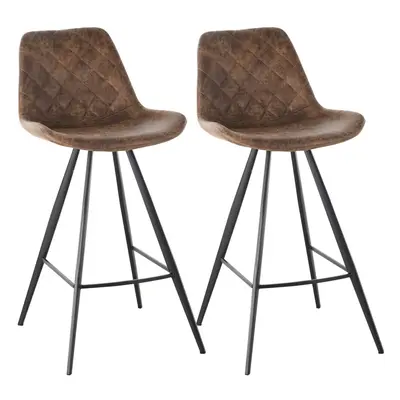 HOMCOM Set Of Bar Stools Vintage Microfiber Cloth Tub Seats Padded Steel Brown