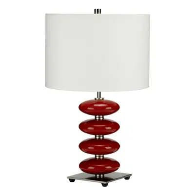 Table Lamp Red Glaze Orbs Polished Nickel White Faux Linen Shade LED E27 60W