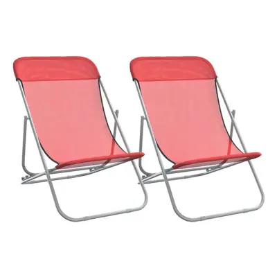 (red) vidaXL Folding Beach Chairs Lounger pcs Textilene and Powder-coated Steel